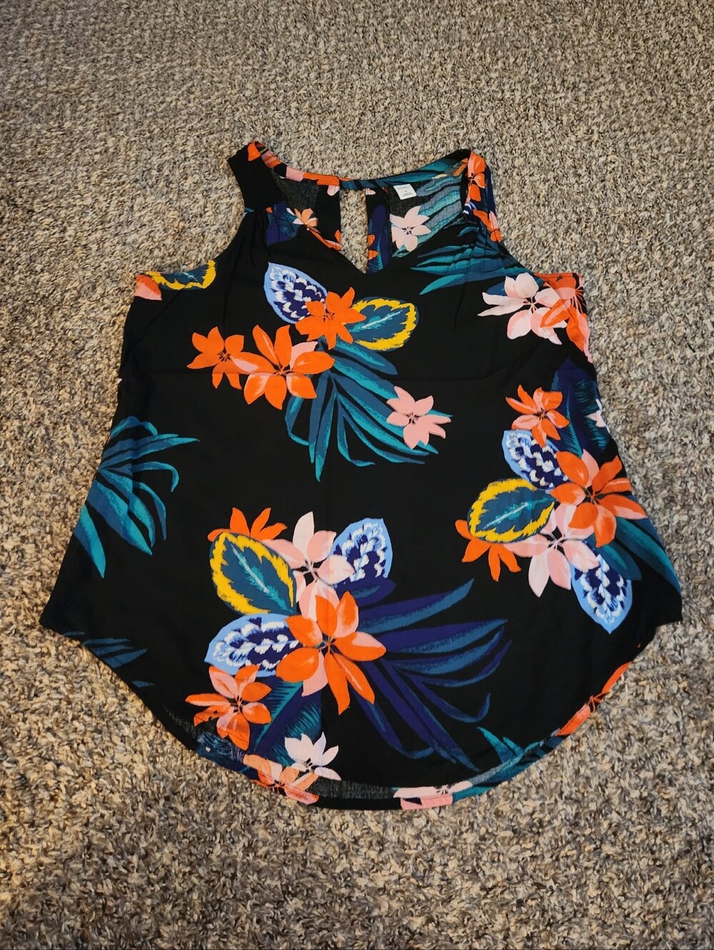 Old Navy V-Neck Tropical Flowers Sleeveless Blouse Top Black Medium
